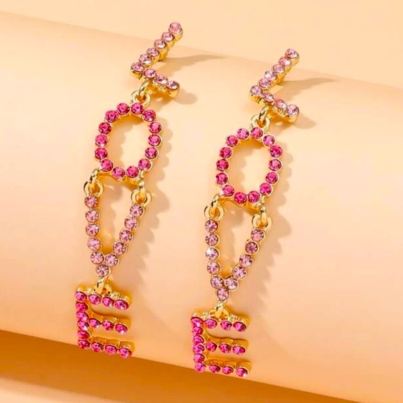 Betsey Johnson Cubic Zirconia LOVE Earrings - Picture 3 of 6